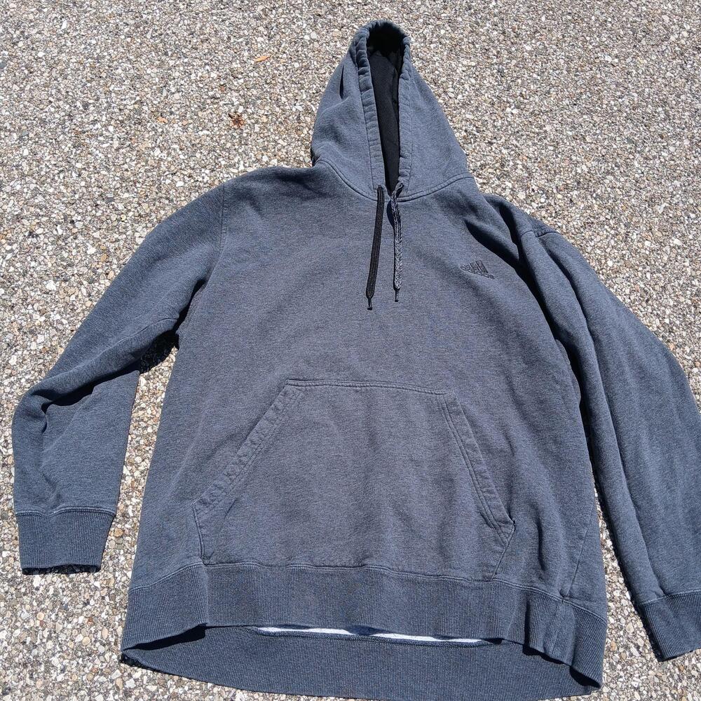 Adidas Hoodie Mens 2XL Gray Pullover Fleece Kangaroo Pocket Sweatshirt Logo